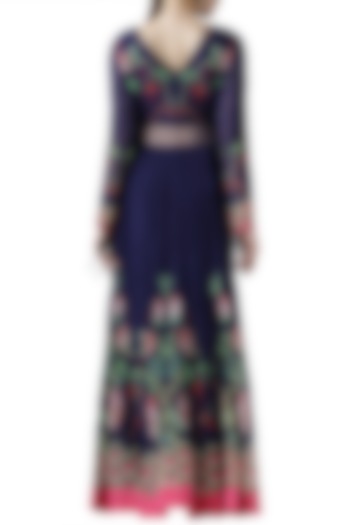 Navy blue embroidered printed gown by Limerick By Abirr N' Nanki