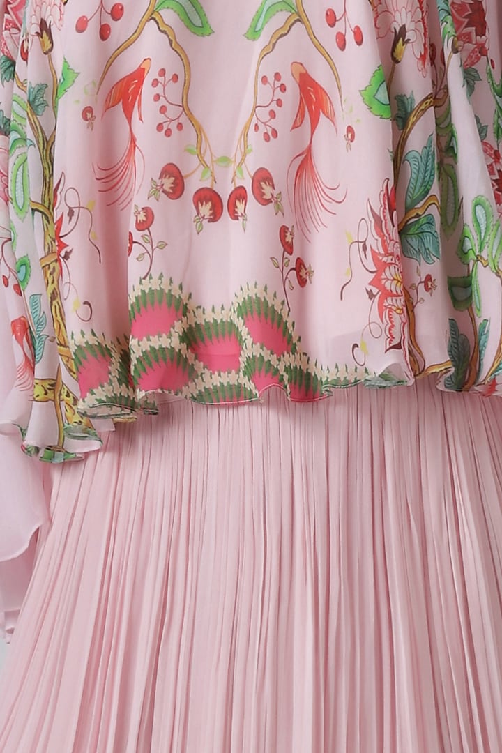 Pink embroidered cape top with skirt by Limerick By Abirr N' Nanki at Pernia's Pop Up Shop