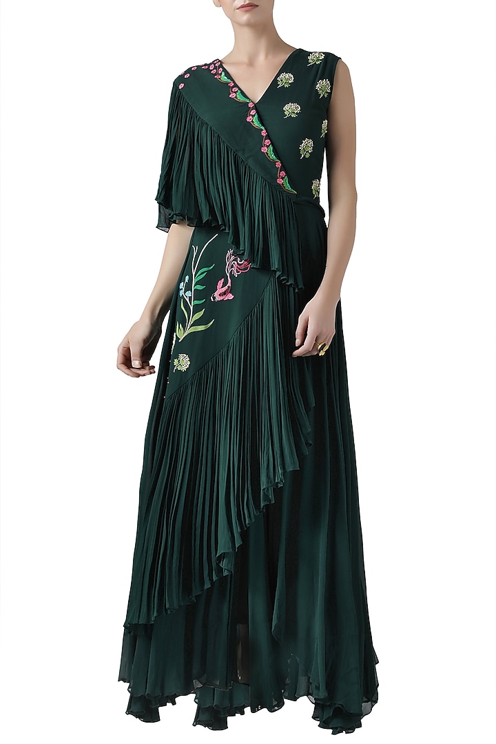 Deep green embroidered Party Wear Gown by Limerick By Abirr N' Nanki at Pernia's Pop Up Shop