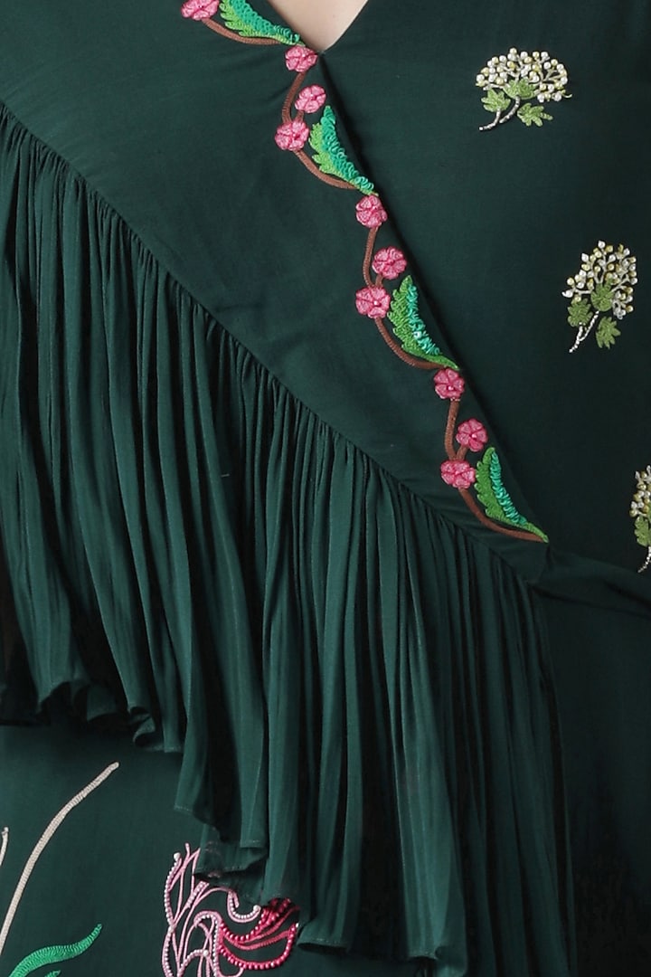 Deep green embroidered Party Wear Gown by Limerick By Abirr N' Nanki at Pernia's Pop Up Shop