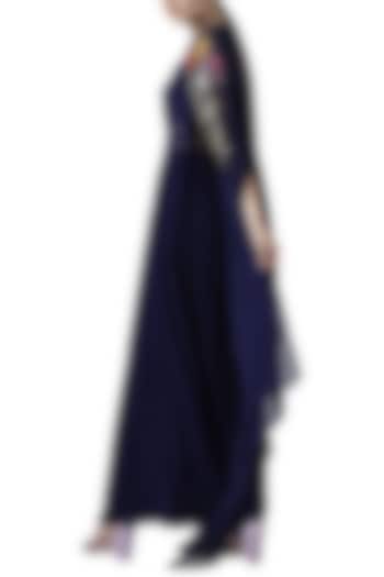 Navy blue embroidered jumpsuit with cape by Limerick By Abirr N' Nanki
