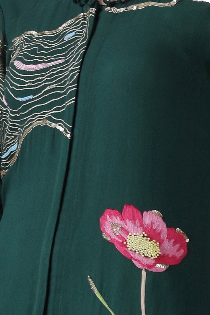 Deep green embroidered Wedding Anarkali set by Limerick By Abirr N' Nanki at Pernia's Pop Up Shop