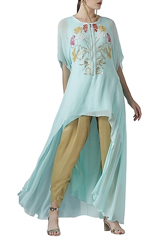 Mint embroidered tunic with golden pants by Limerick By Abirr N' Nanki