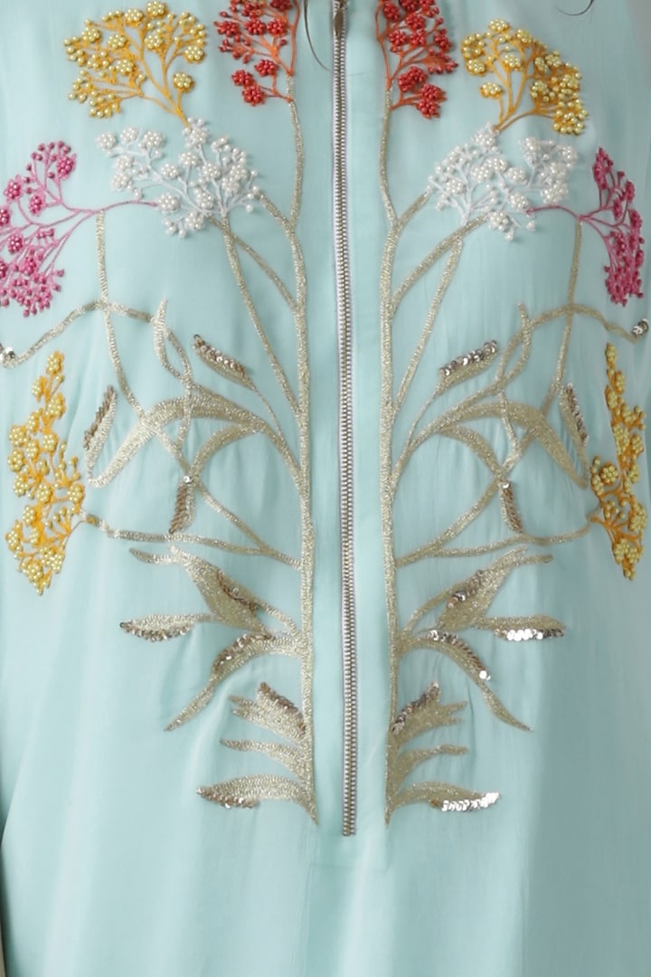 Mint embroidered tunic with golden pants by Limerick By Abirr N' Nanki at Pernia's Pop Up Shop