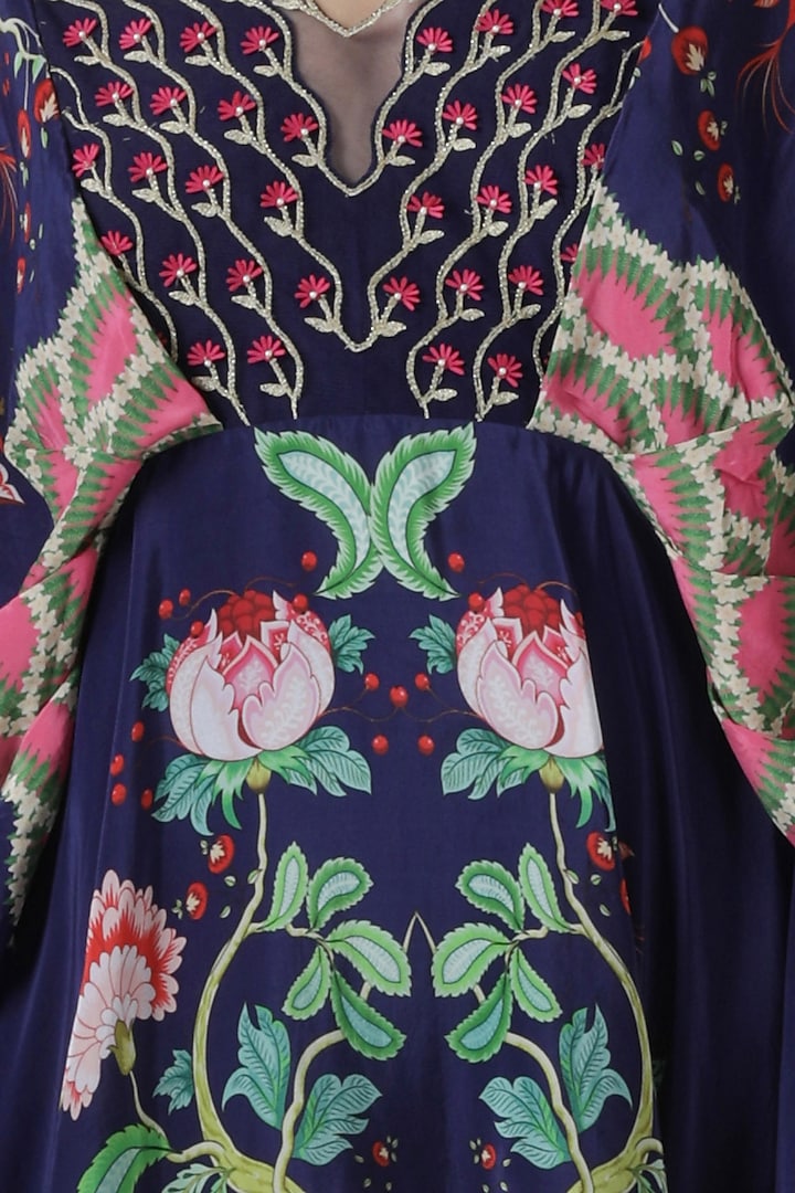 Navy blue embroidered tunic with dhoti pants by Limerick By Abirr N' Nanki at Pernia's Pop Up Shop