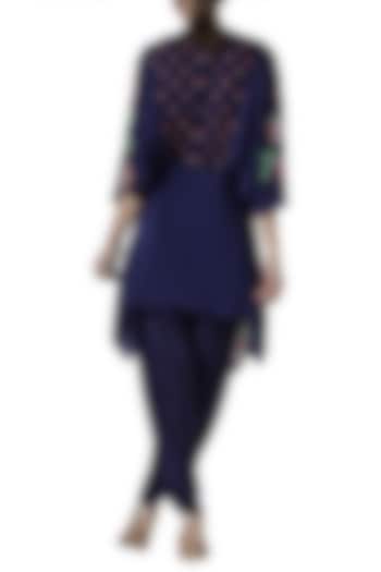 Navy blue embroidered tunic with dhoti pants by Limerick By Abirr N' Nanki
