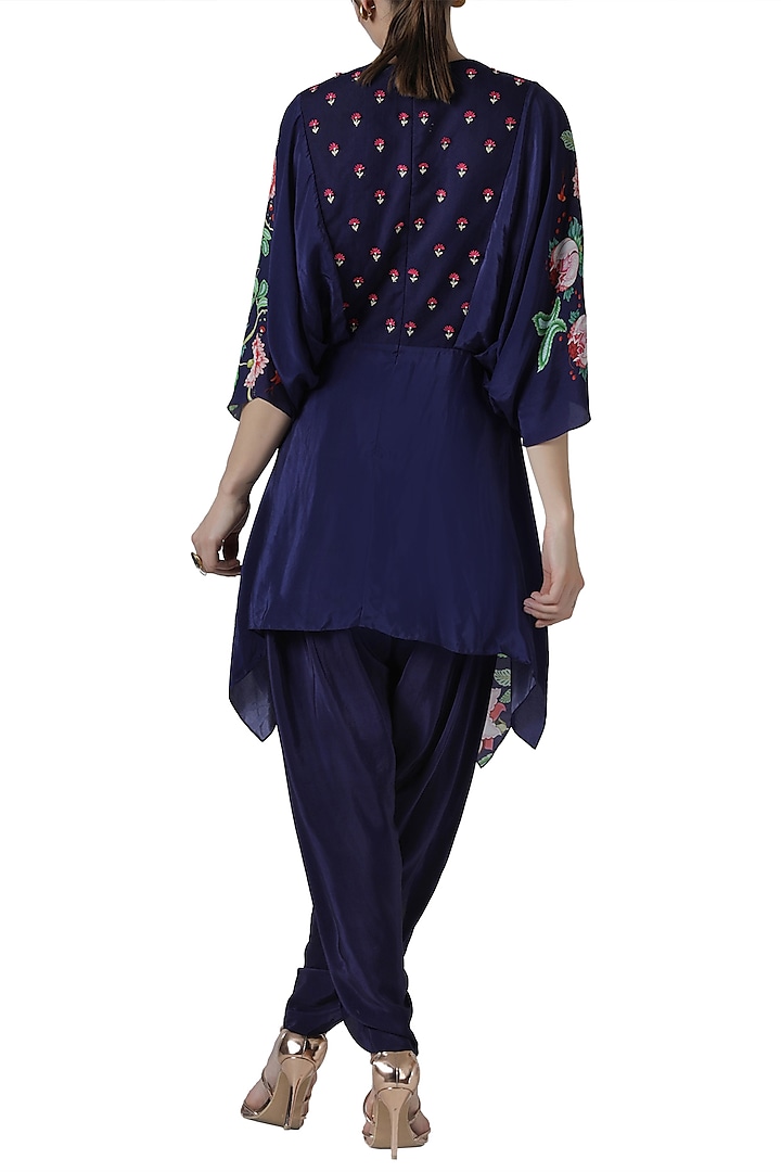 Navy blue embroidered tunic with dhoti pants by Limerick By Abirr N' Nanki