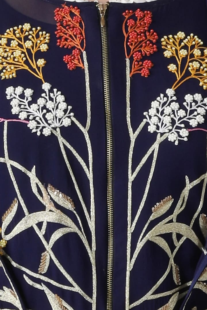 Navy blue embroidered tunic and cape with gold dhoti pants by Limerick By Abirr N' Nanki at Pernia's Pop Up Shop
