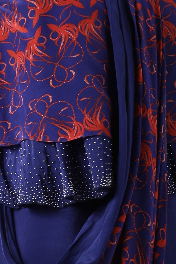 Navy blue embroidered pre-stitched Party Wear Saree by Limerick By Abirr N' Nanki at Pernia's Pop Up Shop