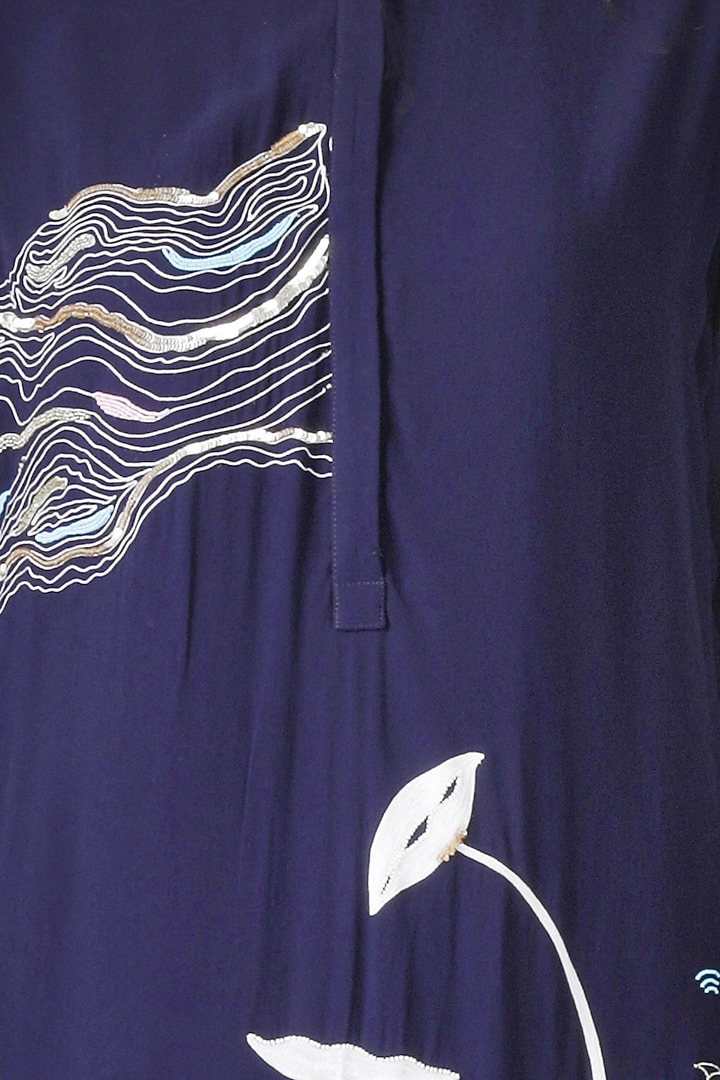 Navy blue embroidered kurta with palazzo pants by Limerick By Abirr N' Nanki at Pernia's Pop Up Shop