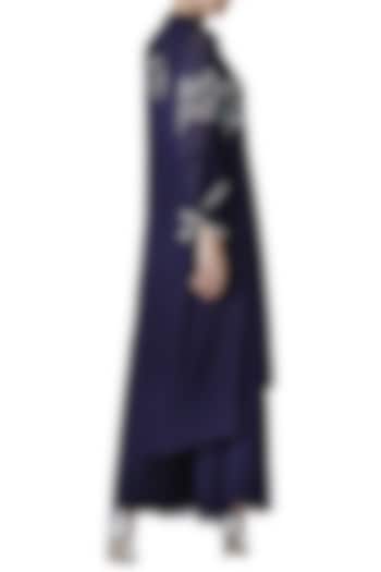 Navy blue embroidered kurta with palazzo pants by Limerick By Abirr N' Nanki