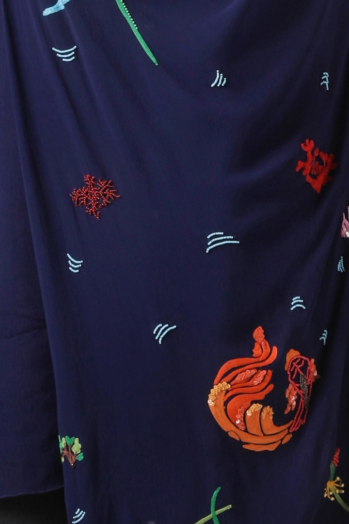 Navy blue embroidered drape shirt by Limerick By Abirr N' Nanki at Pernia's Pop Up Shop