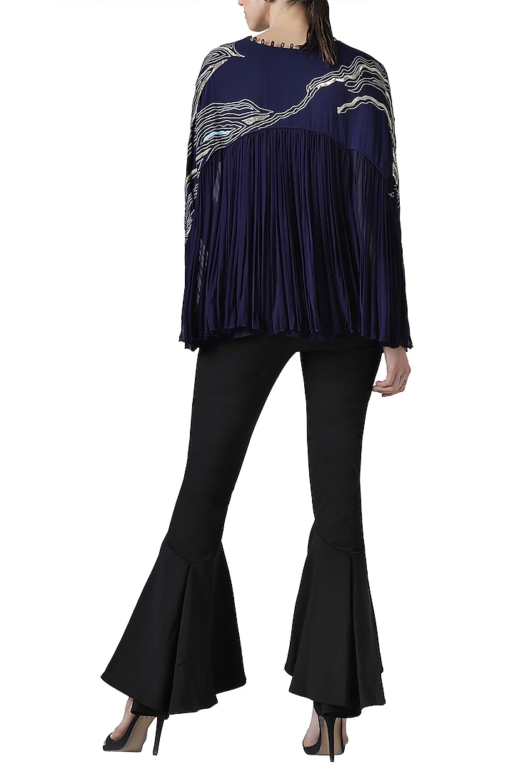 Navy blue embroidered pleated top by Limerick By Abirr N' Nanki