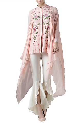 Blush pink embroidered drape top by Limerick By Abirr N' Nanki