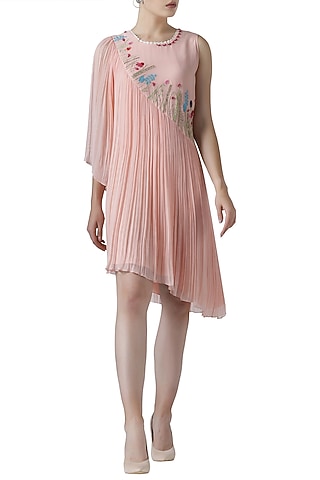 Blush pink embroidered asymmetrical tunic by Limerick By Abirr N' Nanki