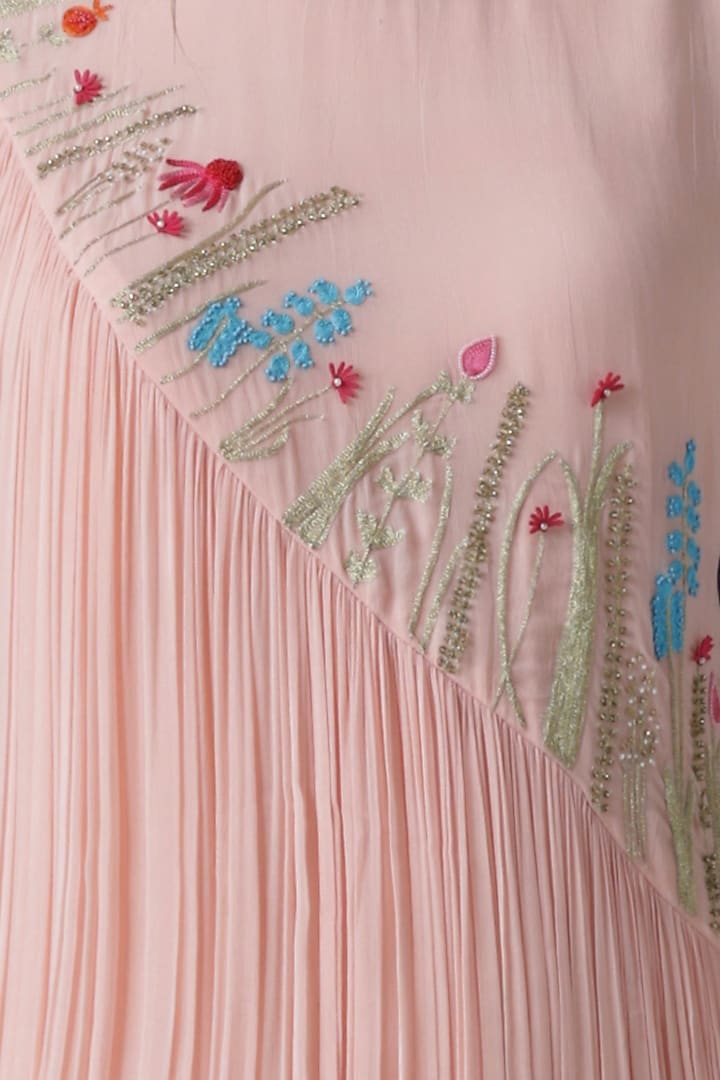 Blush pink embroidered asymmetrical tunic by Limerick By Abirr N' Nanki at Pernia's Pop Up Shop