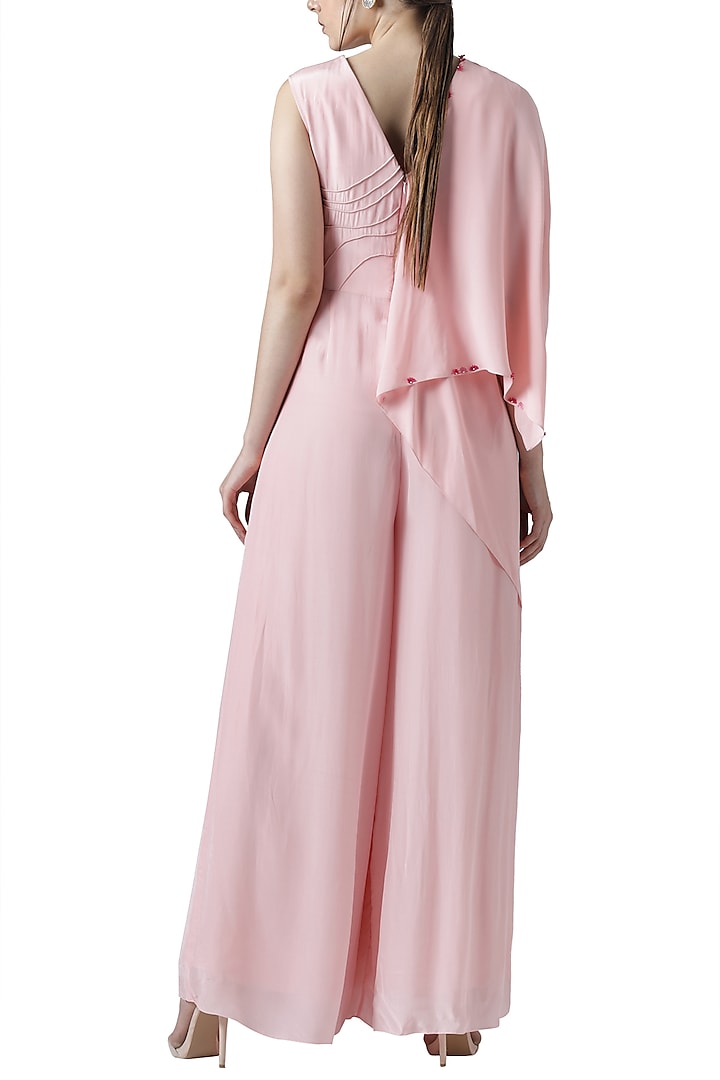 Blush pink embroidered jumpsuit by Limerick By Abirr N' Nanki