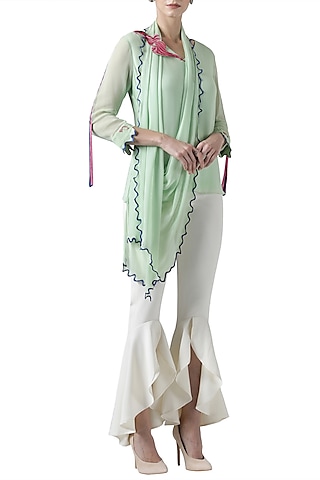 Green embroidered drape top by Limerick By Abirr N' Nanki
