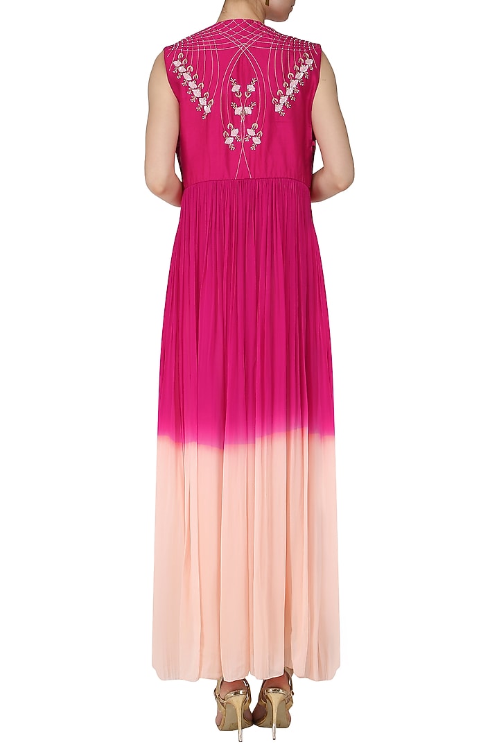Blush pink embroidered crop top, drape skirt and ombre cape available only at Pernia's Pop Up Shop.