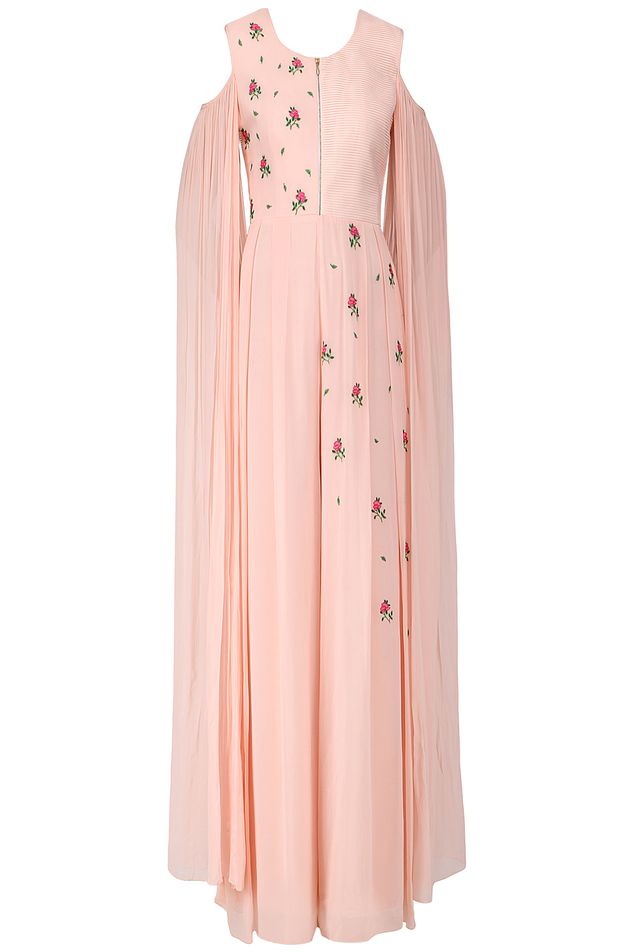Blush pink embroidered cold shoulder jumpsuit available only at Pernia's Pop Up Shop.