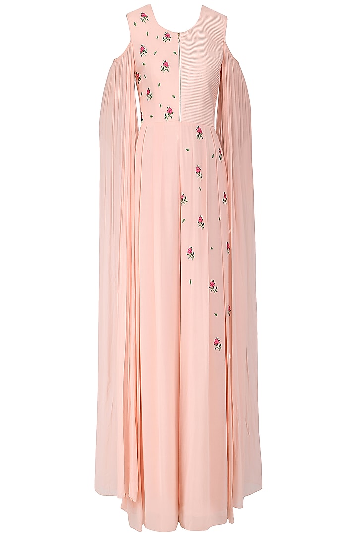 Blush pink embroidered cold shoulder jumpsuit available only at Pernia's Pop Up Shop.