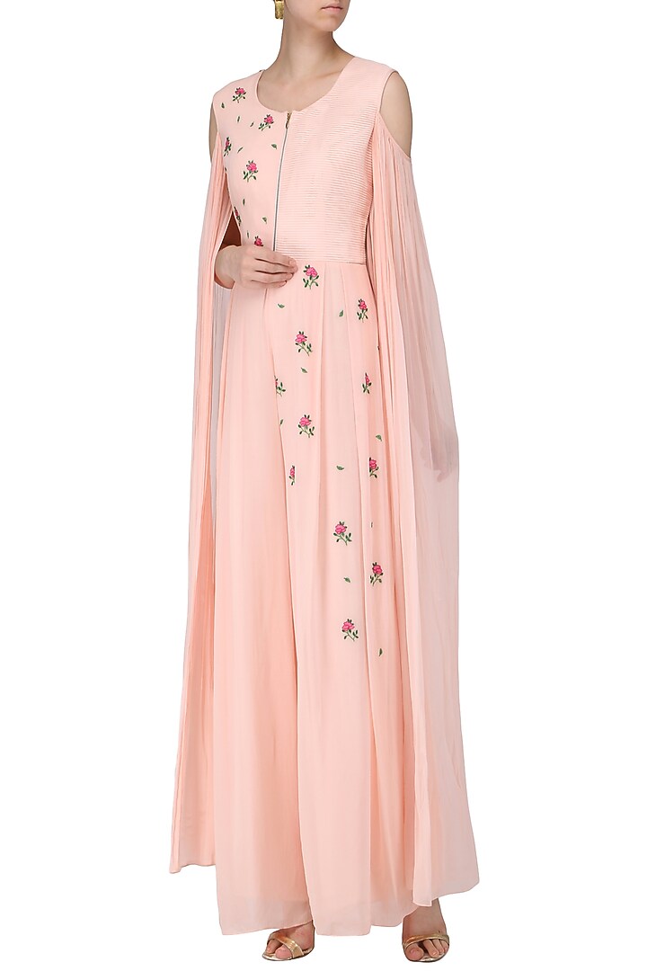 Blush pink embroidered cold shoulder jumpsuit available only at Pernia's Pop Up Shop.