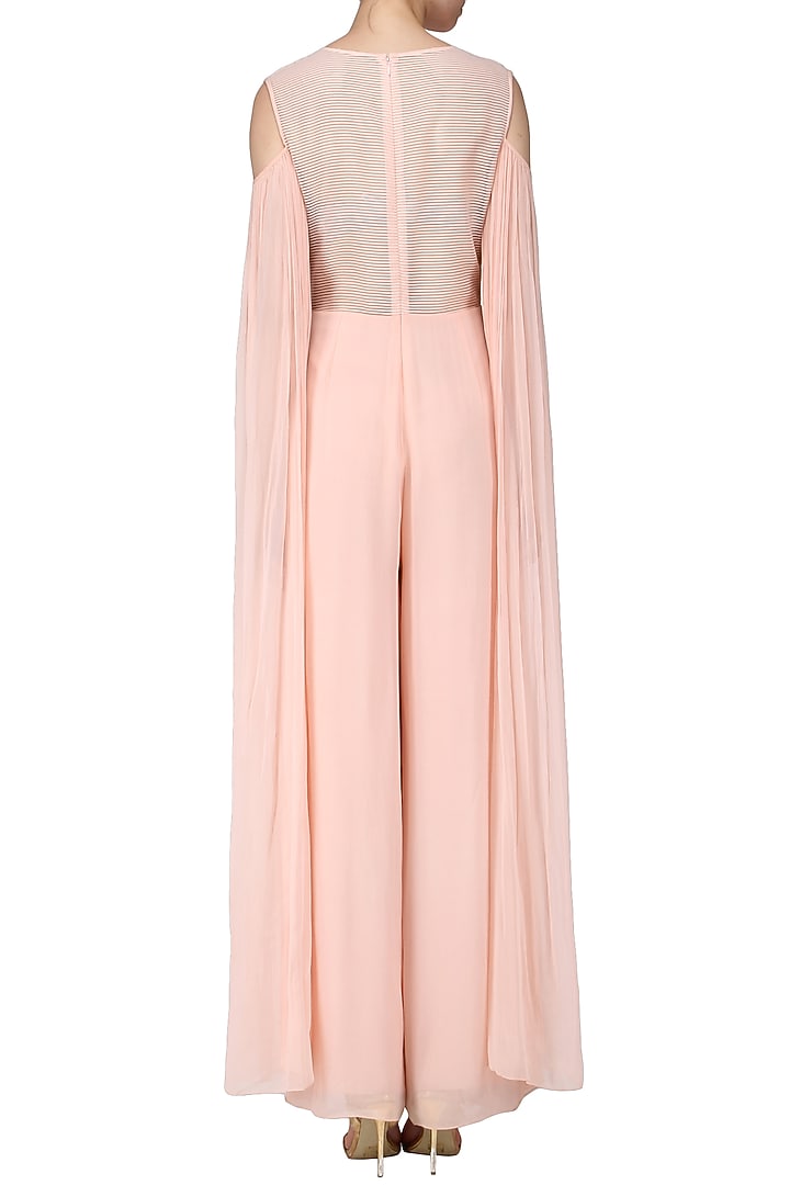 Blush pink embroidered cold shoulder jumpsuit available only at Pernia's Pop Up Shop.