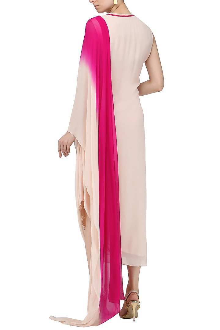 Pink ombre embroidered drape dress available only at Pernia's Pop Up Shop.