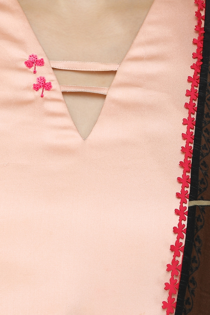 Blush pink embroidered crop top, drape skirt and printed cape available only at Pernia's Pop Up Shop.