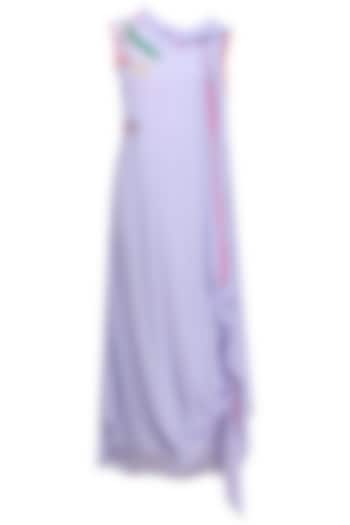 Lavender Embroidered Drape Midi Dress by Limerick By Abirr N' Nanki