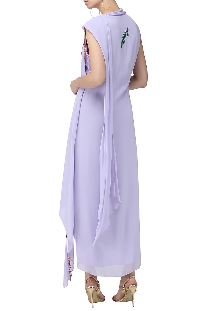 Lavender embroidered drape midi dress available only at Pernia's Pop Up Shop.