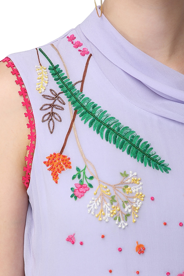 Lavender embroidered drape midi dress available only at Pernia's Pop Up Shop.