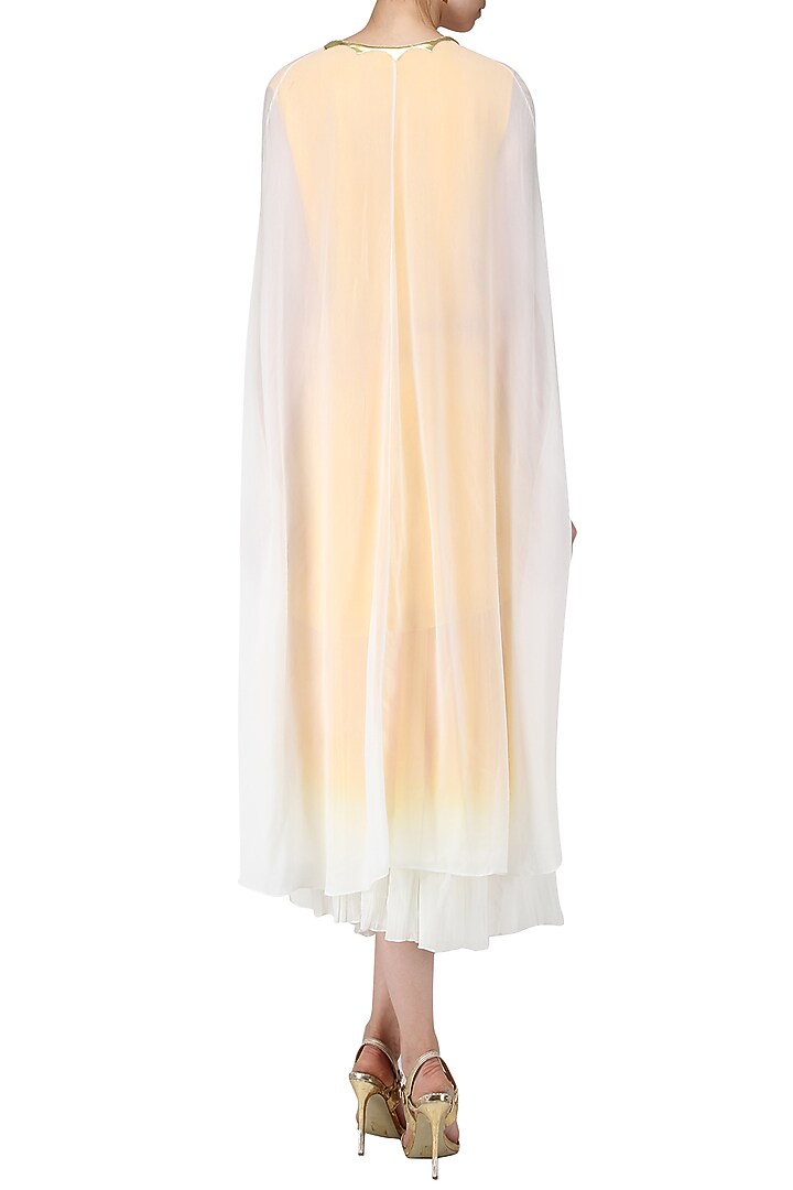 Yellow embroidered kurta with attached cape and sharara pants set available only at Pernia's Pop Up Shop.