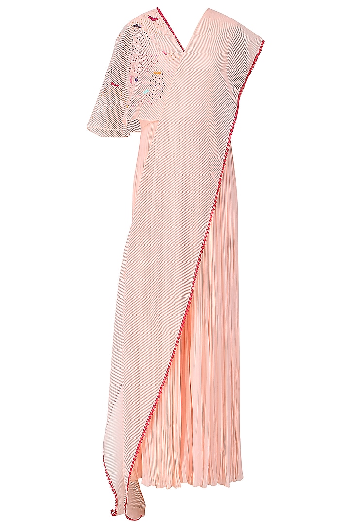 Blush Pink Embroidered Jumpsuit with Attached Drape by Limerick By Abirr N' Nanki