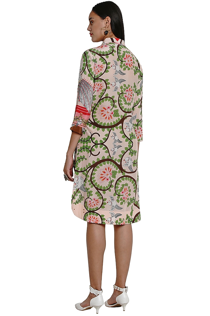 Blush Pink Summer Shirt Dress With Kalamkari Artwork by Limerick By Abirr N' Nanki at Pernia's Pop Up Shop
