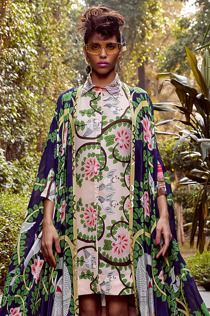 Blush Pink Summer Shirt Dress With Kalamkari Artwork by Limerick By Abirr N' Nanki at Pernia's Pop Up Shop