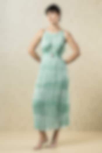 Mint Green Crepe Pleated Summer Dress by Limerick By Abirr N' Nanki at Pernia's Pop Up Shop