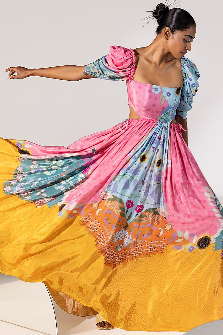 Multi-Colored Embroidered Maxi Dress by Limerick By Abirr N' Nanki