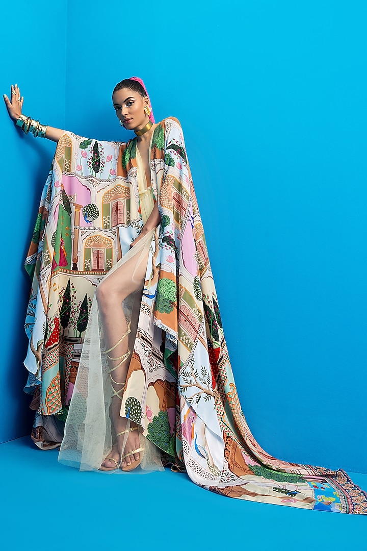 Multi-Colored Printed Cape by Limerick By Abirr N' Nanki
