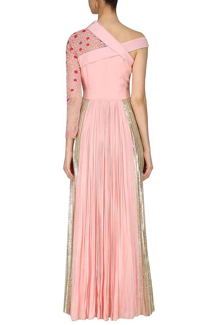 Baby pink embroidered one sided off shoulder tunic available only at Pernia's Pop Up Shop.