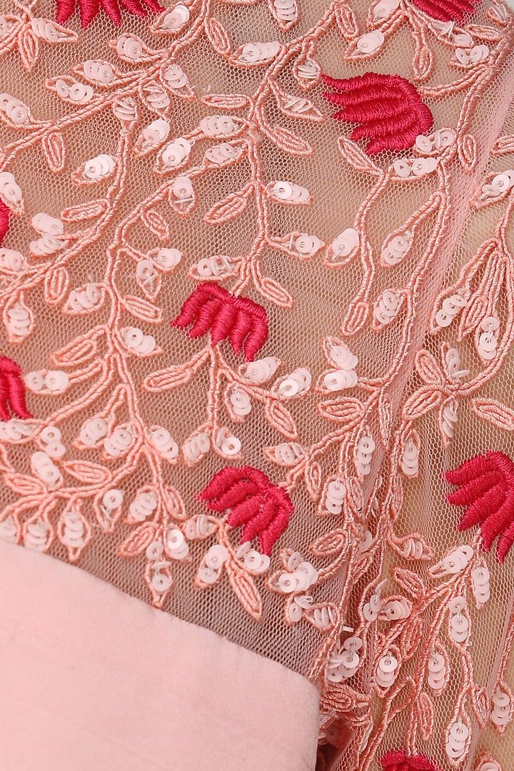 Baby pink embroidered one sided off shoulder tunic available only at Pernia's Pop Up Shop.