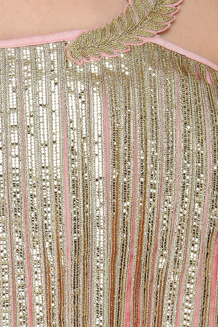 Baby pink lace detail jumpsuit with asymmetrical cape available only at Pernia's Pop Up Shop.