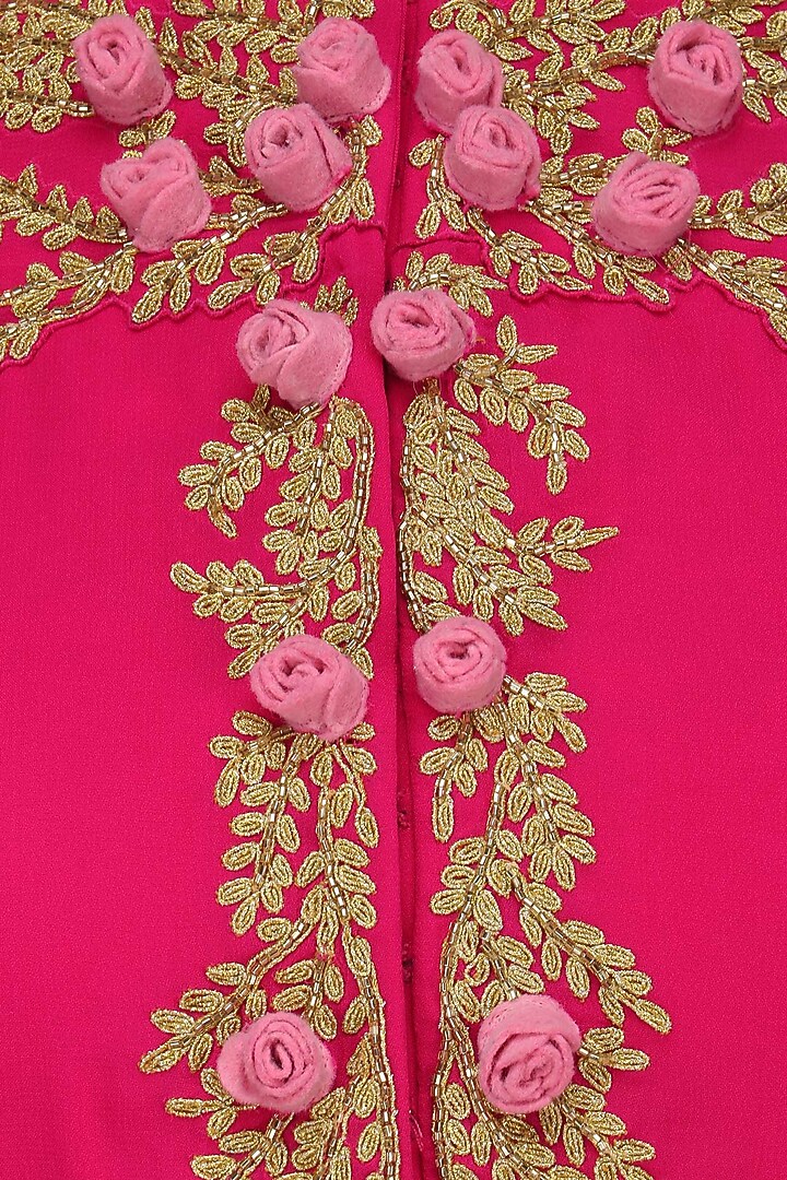 Fuschia pink floral work cape top, palazzo and draped skirt set available only at Pernia's Pop Up Shop.