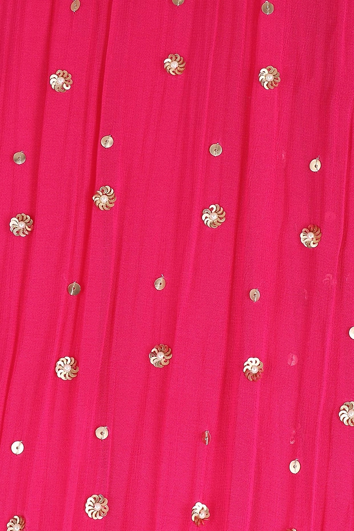 Fuschia pink peacock motifs cape top, palazzo and draped skirt set available only at Pernia's Pop Up Shop.
