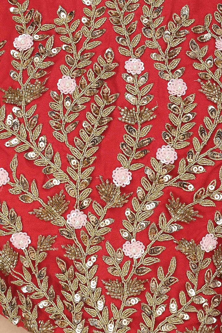 Red embroidered blouse and pant saree set available only at Pernia's Pop Up Shop.
