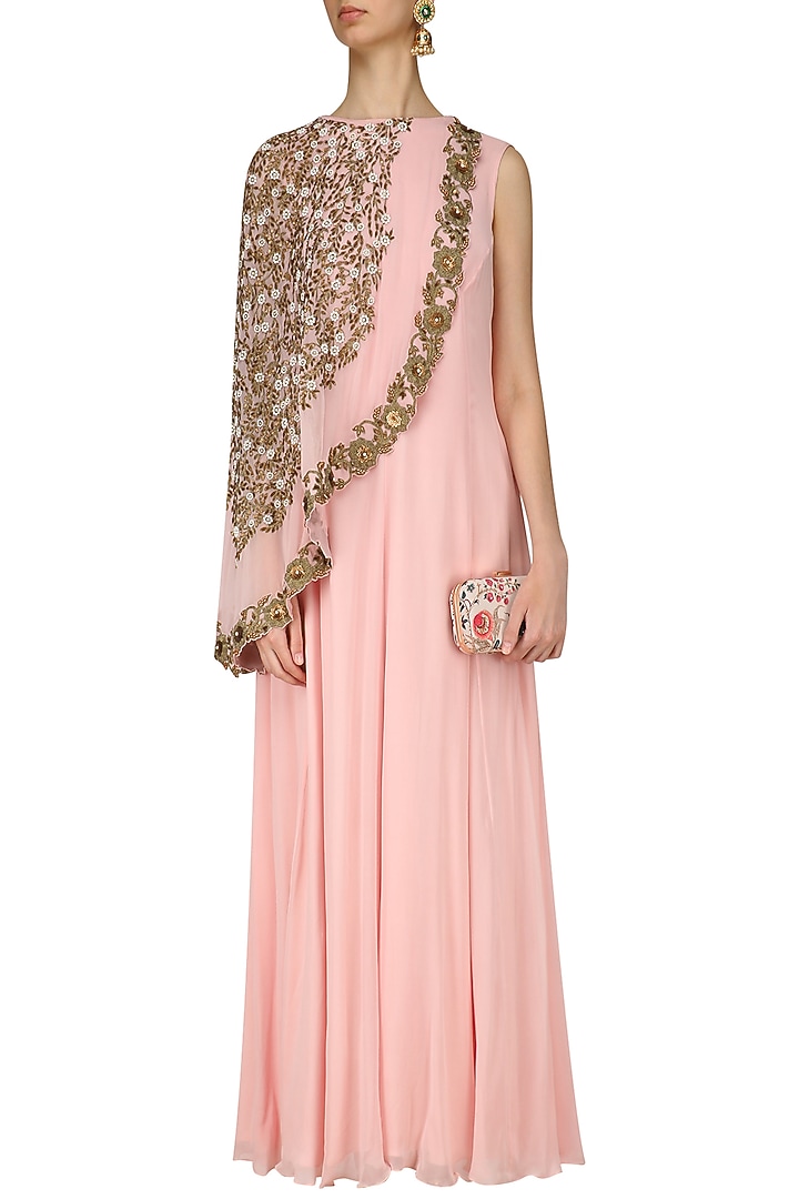 Baby pink floral embroidered cape tunic available only at Pernia's Pop Up Shop.