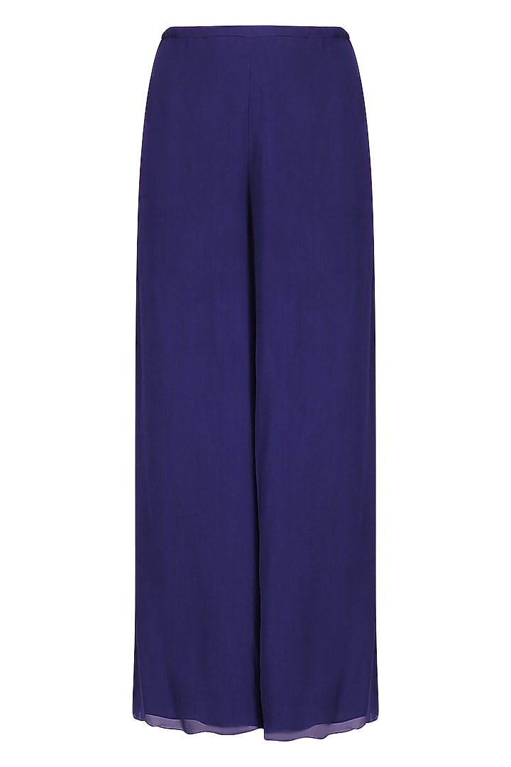 Royal blue floral embroidery crop top with draped palazzos available only at Pernia's Pop Up Shop.