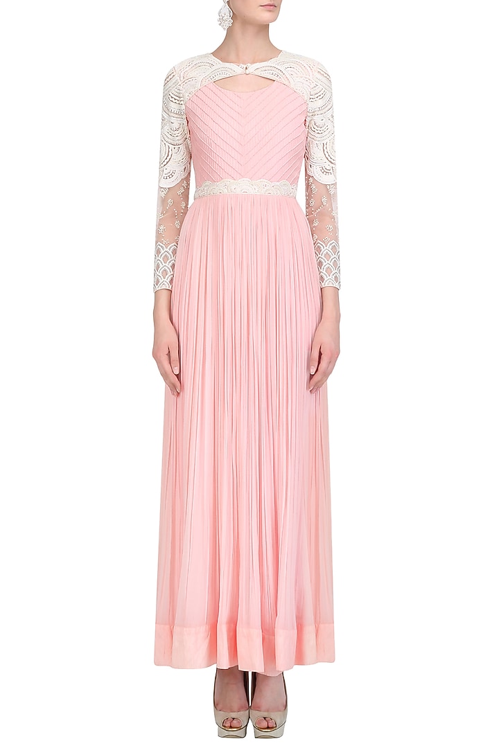 Blush pink pearl, sequins and bead work maxi dress available only at Pernia's Pop Up Shop.