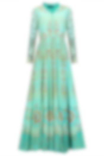 Turquoise Pearl, Sequins and Bead Work Maxi Dress by Limerick By Abirr N' Nanki