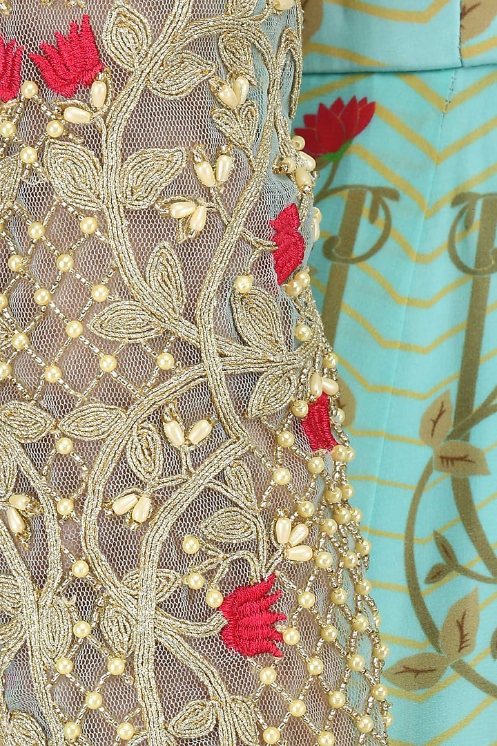 Turquoise pearl, sequins and bead work maxi Dress available only at Pernia's Pop Up Shop.